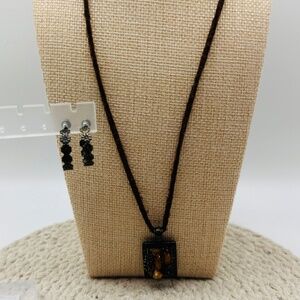 Bronze Pendant Necklace With Flower Hoop Earrings Set